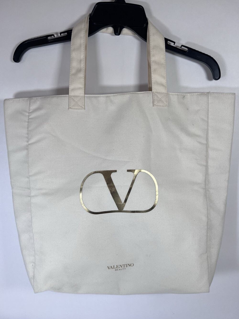 Valentino Beauty Canvas Tote Bag Cream Ivory Gold V Logo Large Shoulder Shopper
